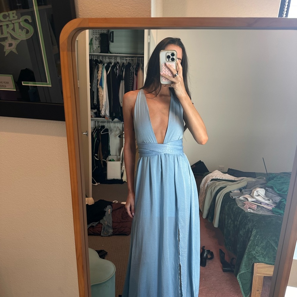 REVOLVE Light Blue Plunging V-Neck Maxi Dress